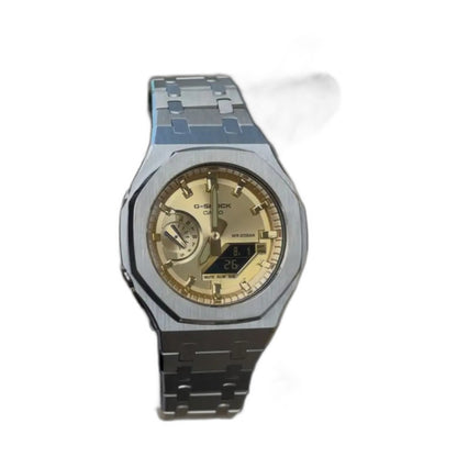 Montre CasiOak Custom Full Silver Gold – mod G-Shock GA-2100, vue 2