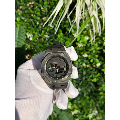 Montre CasiOak Custom – Black Carbon Fiber Luminous Full Green