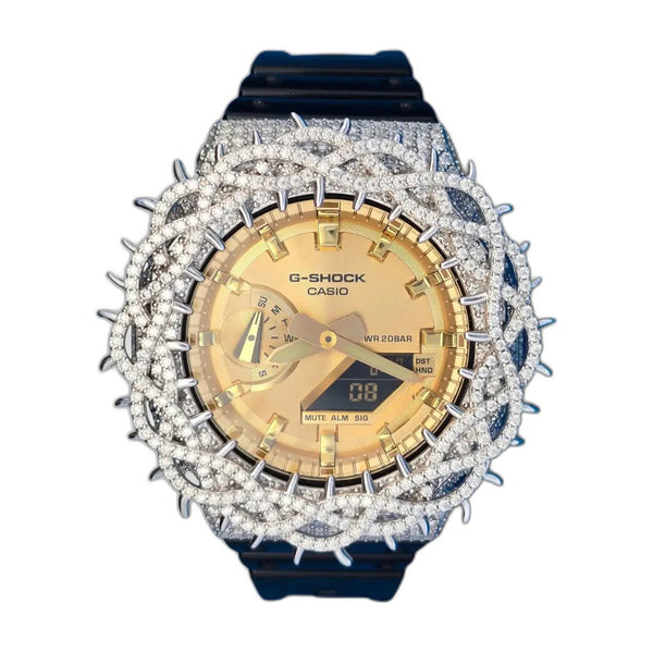 Montre CasiOak Custom Moissanite 925 Silver IcedOut Thorn Black Gold - Luxury Mod GA2100 – mod G-Shock GA-2100, vue 1 — fond blanc