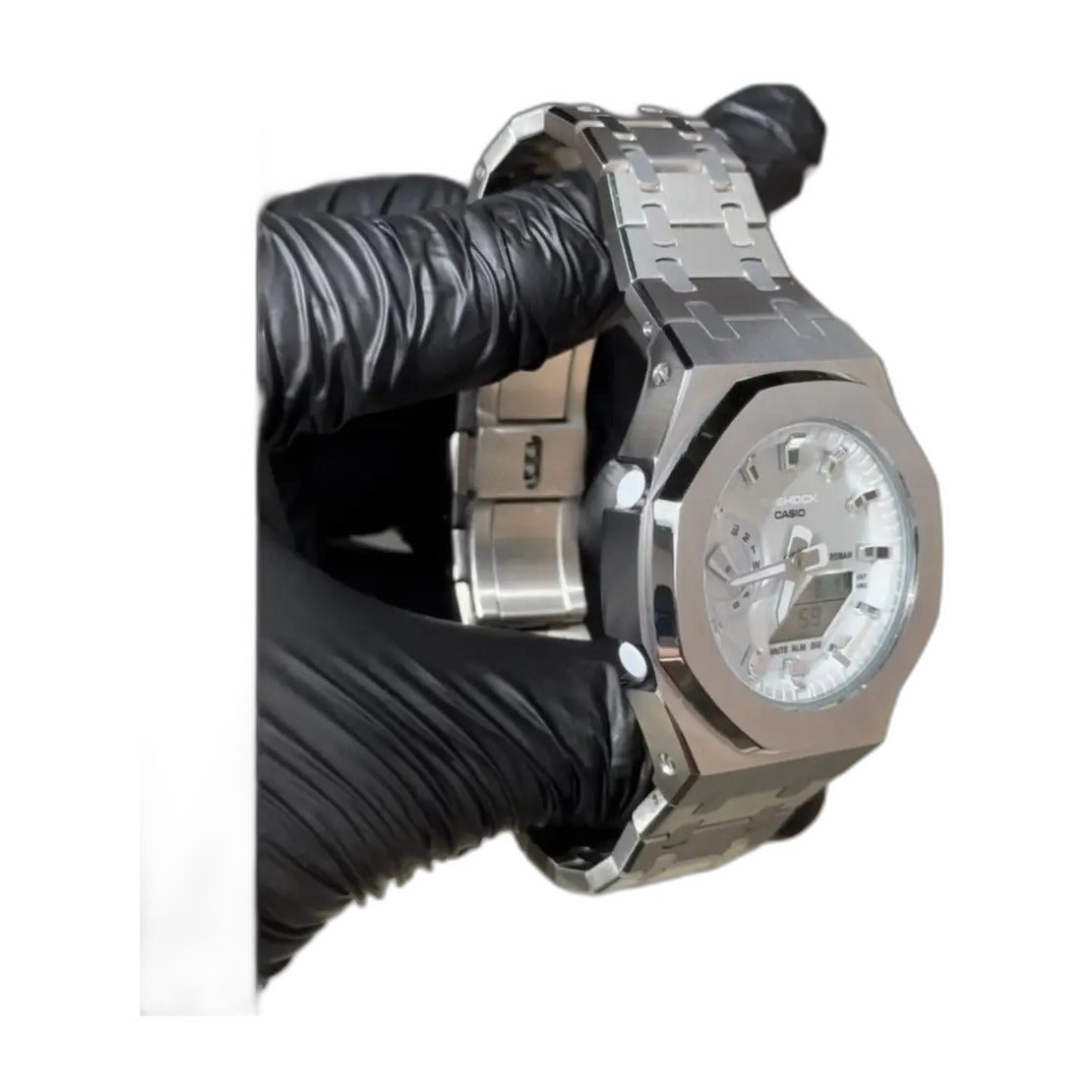 Montre CasiOak Custom Metal Silver – mod G-Shock GA-2100, vue 4