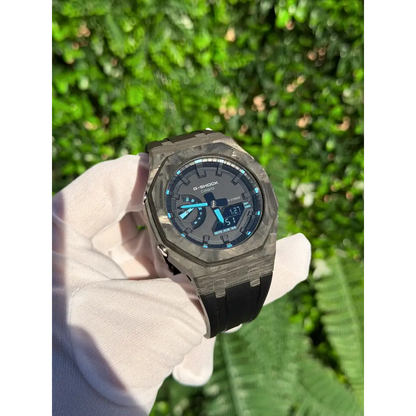Montre CasiOak Custom – Black Carbon Fiber Luminous Full Blue