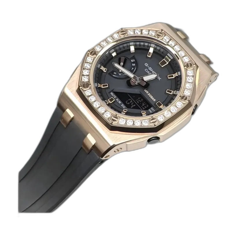 Montre CasiOak Custom Diamond Black Rose Gold – mod G-Shock GA-2100, vue 3