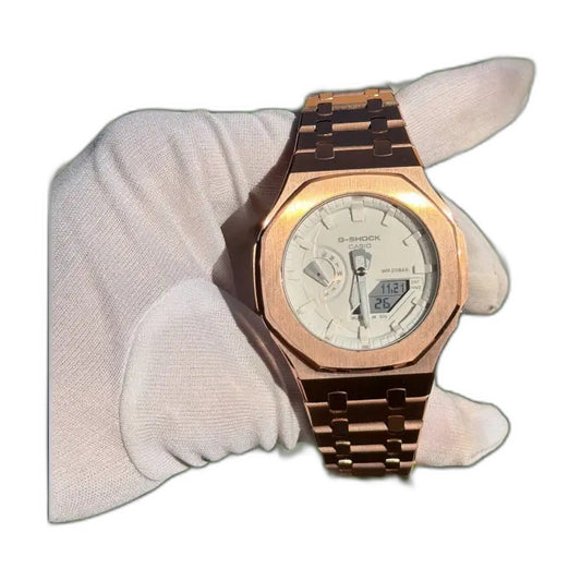 Montre CasiOak Custom Full Rose Gold White – mod G-Shock GA-2100, vue 1