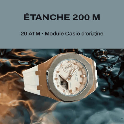 Montre CasiOak Custom White Rose Gold – mod G-Shock GA-2100, vue 3 — FR