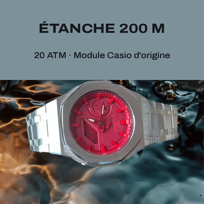 Montre CasiOak Custom Silver Red – mod G-Shock GA-2100, vue 3 — FR