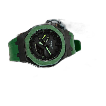 Montre CasiOak Custom Royal Green – mod G-Shock GA-2100, vue 3 — fond blanc
