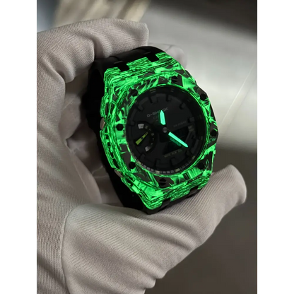 Montre CasiOak Custom – Black Carbon Fiber Luminous Full Green