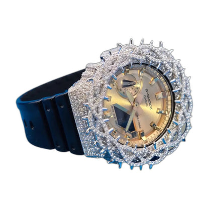 Montre CasiOak Custom Moissanite 925 Silver IcedOut Thorn Black Gold - Luxury Mod GA2100 – mod G-Shock GA-2100, vue 4 — fond blanc