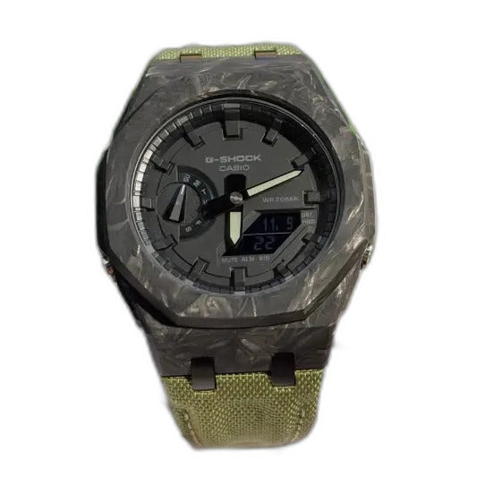 Montre CasiOak Custom Black Green Carbon Fiber – mod G-Shock GA-2100, vue 3