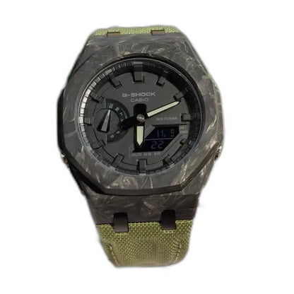 Montre CasiOak Custom Black Green Carbon Fiber – mod G-Shock GA-2100, vue 3
