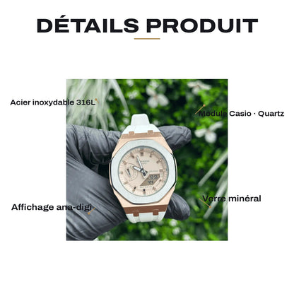 Montre CasiOak Custom White Rose Gold – mod G-Shock GA-2100, vue 2 — FR
