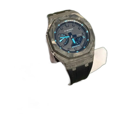 Montre CasiOak Custom Black Carbon Fiber Luminous Full Blue – mod G-Shock GA-2100, vue 9