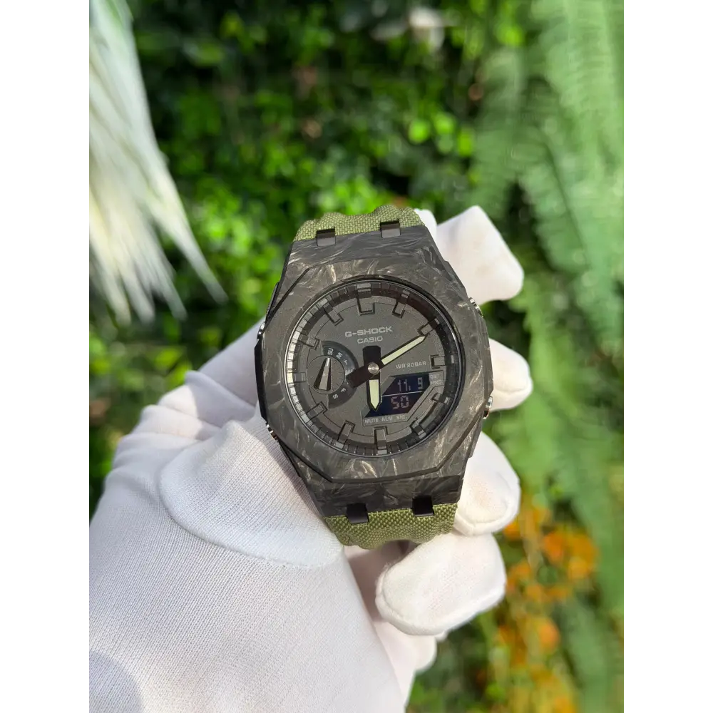 Montre CasiOak Custom – Black Green Carbon Fiber