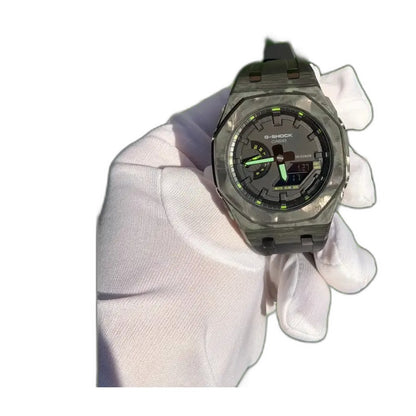 Montre CasiOak Custom Black Carbon Fiber Luminous Full Green – mod G-Shock GA-2100, vue 4