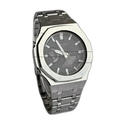 Montre CasiOak Custom Silver White – mod G-Shock GA-2100, vue 2 — fond blanc