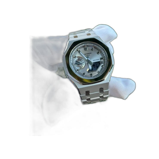 Montre CasiOak Custom Full Silver Mirror Polish – mod G-Shock GA-2100, vue 1