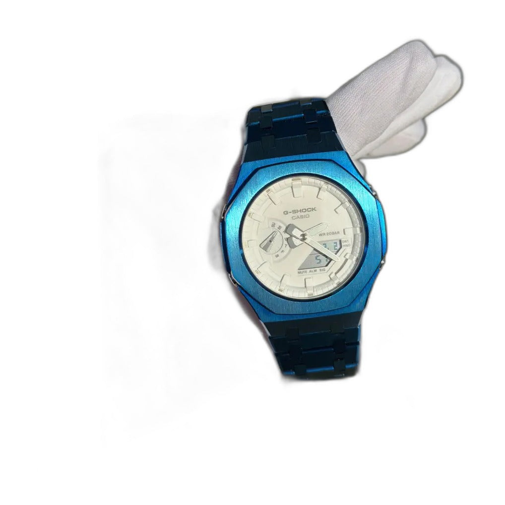Montre CasiOak Custom Dark Blue White – mod G-Shock GA-2100, vue 1
