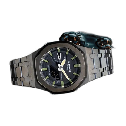 Montre CasiOak Custom Black Green Olive – mod G-Shock GA-2100, vue 3