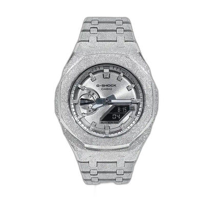 Montre CasiOak Custom Full Silver Frosted – mod G-Shock GA-2100, vue 1