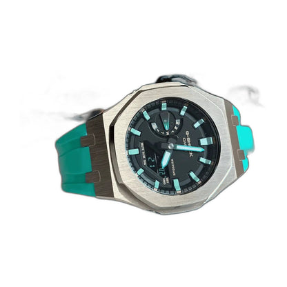 Montre CasiOak Custom Blue Green – mod G-Shock GA-2100, vue 3