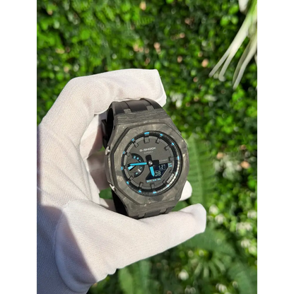Montre CasiOak Custom – Black Carbon Fiber Luminous Full Blue