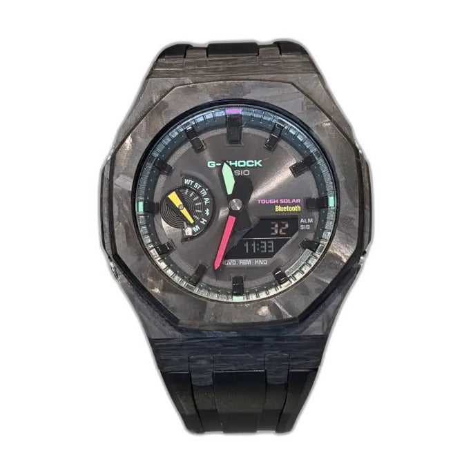 Montre CasiOak Custom Black Carbon Fiber Luminous Bluetooth – mod G-Shock GAB-2100, vue 2