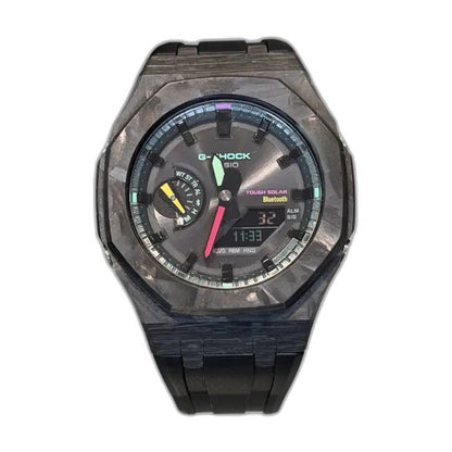 Montre CasiOak Custom Black Carbon Fiber Luminous Bluetooth – mod G-Shock GAB-2100, vue 2