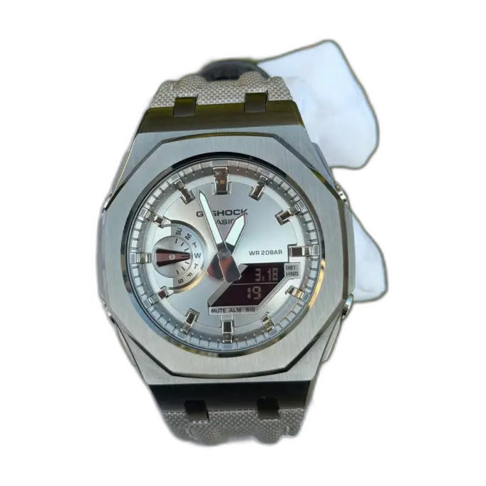 Montre CasiOak Custom Silver Metal – mod G-Shock GAB-2100, vue 1 — fond blanc