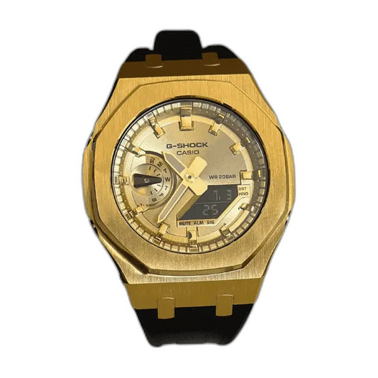 Montre CasiOak Custom Gold Case Black – mod G-Shock GA-2100, vue 1