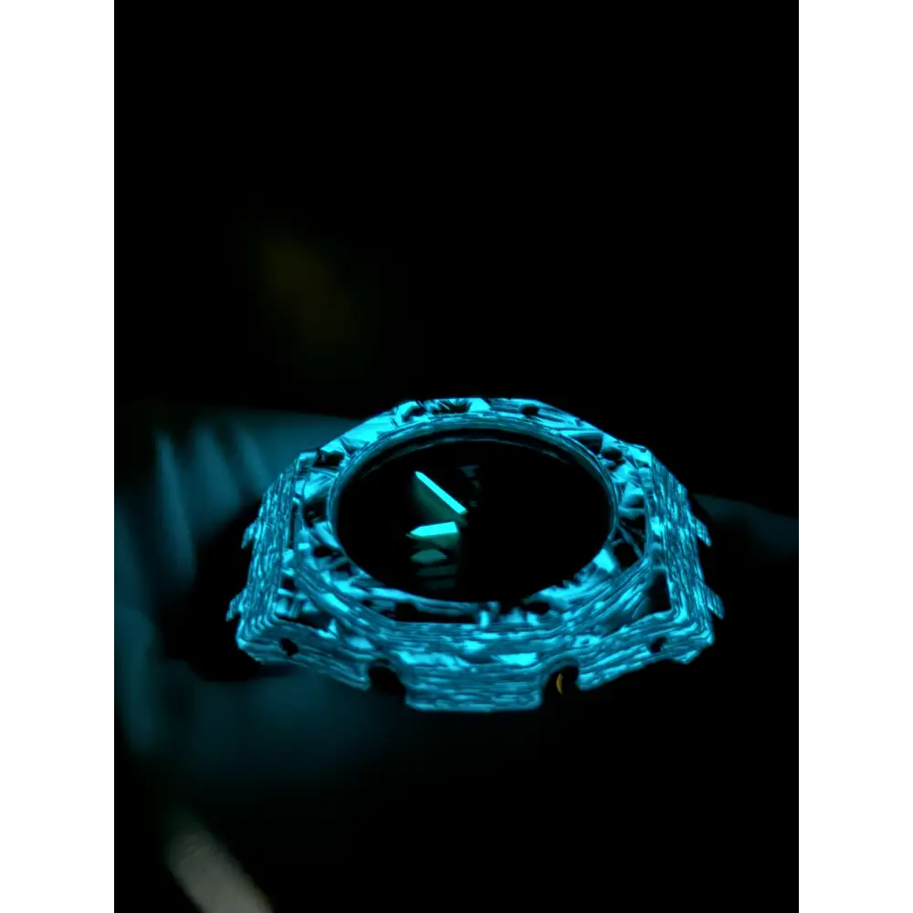 Montre CasiOak Custom Black Carbon Fiber Luminous Full Blue – mod G-Shock GA-2100, vue 2