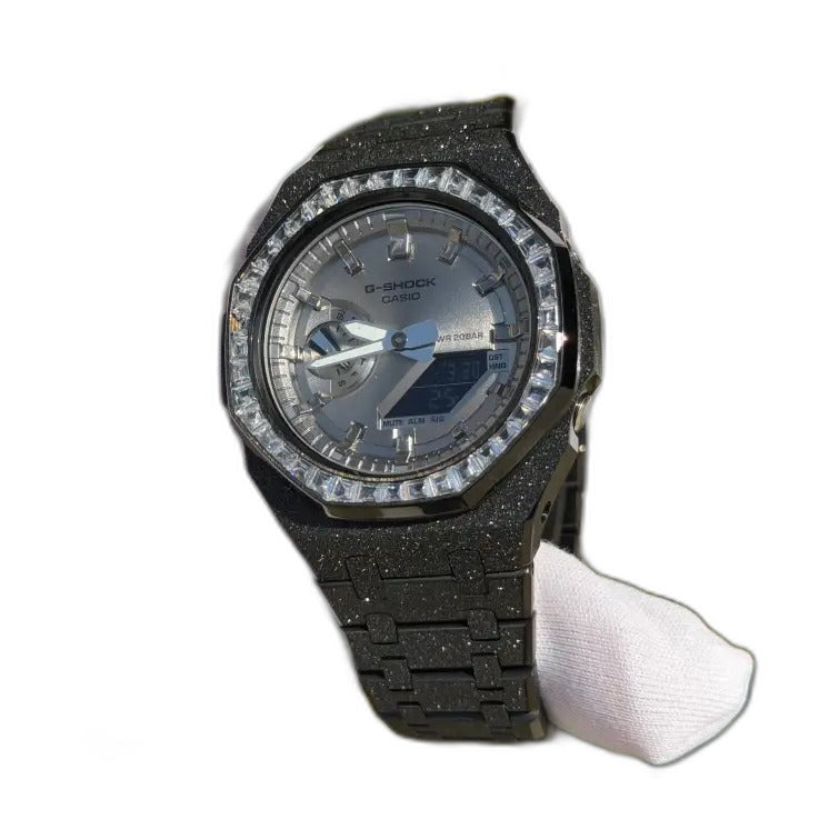 Montre CasiOak Custom Black Silver Frosted Diamond – mod G-Shock GA-2100, vue 3