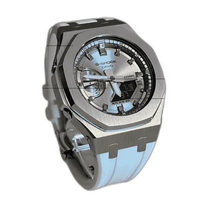 Montre CasiOak Custom White Silver Dial – mod G-Shock GA-2100, vue 2 — fond blanc