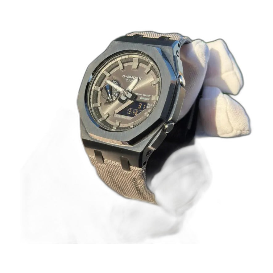 Montre CasiOak Custom Black Metal Bluetooth – mod G-Shock GAB-2100, vue 2