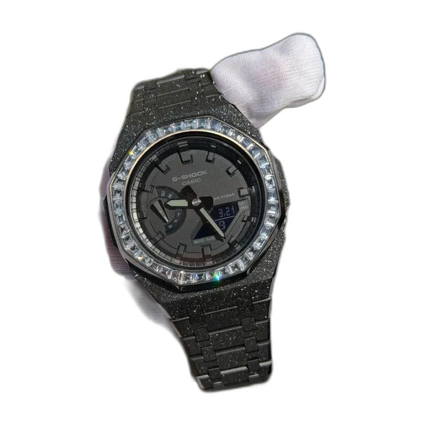 Montre CasiOak Custom Full Black Frosted Diamond – mod G-Shock GA-2100, vue 2