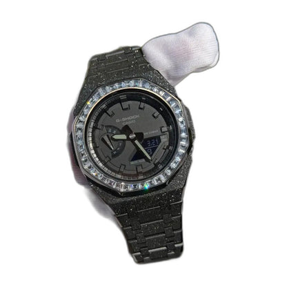 Montre CasiOak Custom Full Black Frosted Diamond – mod G-Shock GA-2100, vue 2