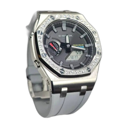 Montre CasiOak Custom Diamond Royal Grey Bluetooth – mod G-Shock GAB-2100, vue 1