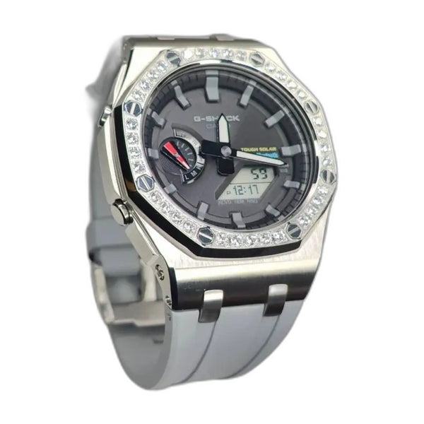 Montre CasiOak Custom Diamond Royal Grey Bluetooth – mod G-Shock GAB-2100, vue 1