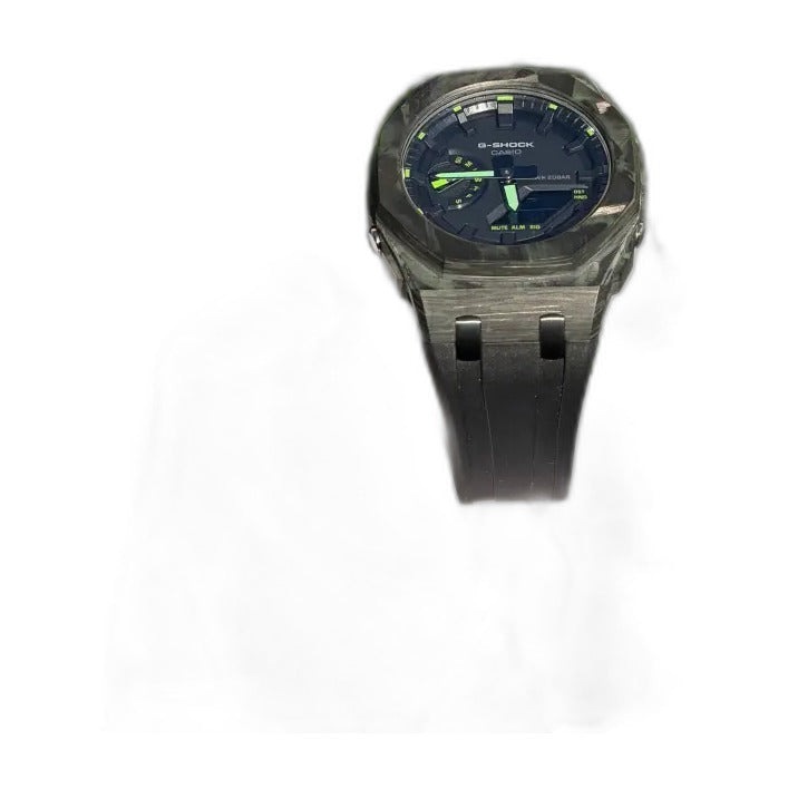 Montre CasiOak Custom Black Carbon Fiber Luminous Full Green – mod G-Shock GA-2100, vue 5