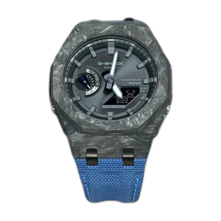 Montre CasiOak Custom Blue Bluetooth Carbon Fiber – mod G-Shock GAB-2100, vue 1