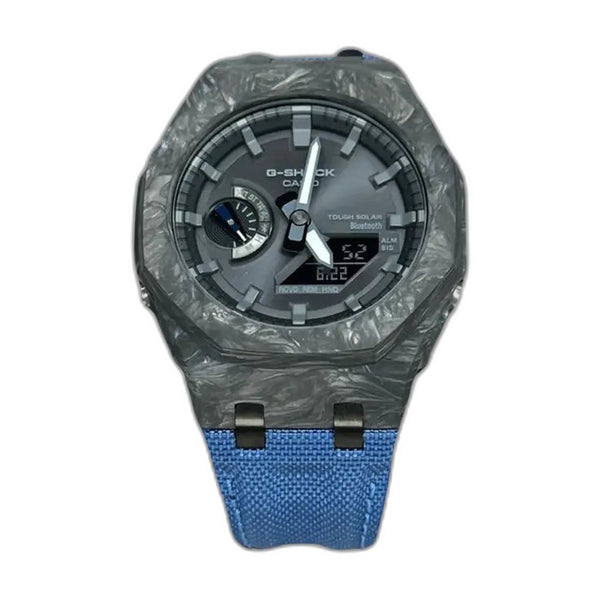 Montre CasiOak Custom Blue Bluetooth Carbon Fiber – mod G-Shock GAB-2100, vue 1