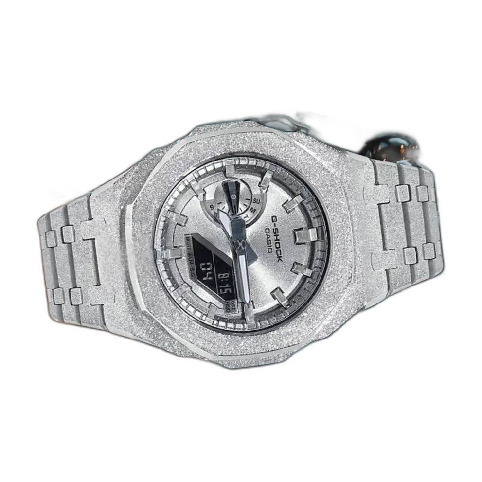 Montre CasiOak Custom Full Silver Frosted – mod G-Shock GA-2100, vue 3