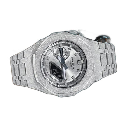 Montre CasiOak Custom Full Silver Frosted – mod G-Shock GA-2100, vue 3