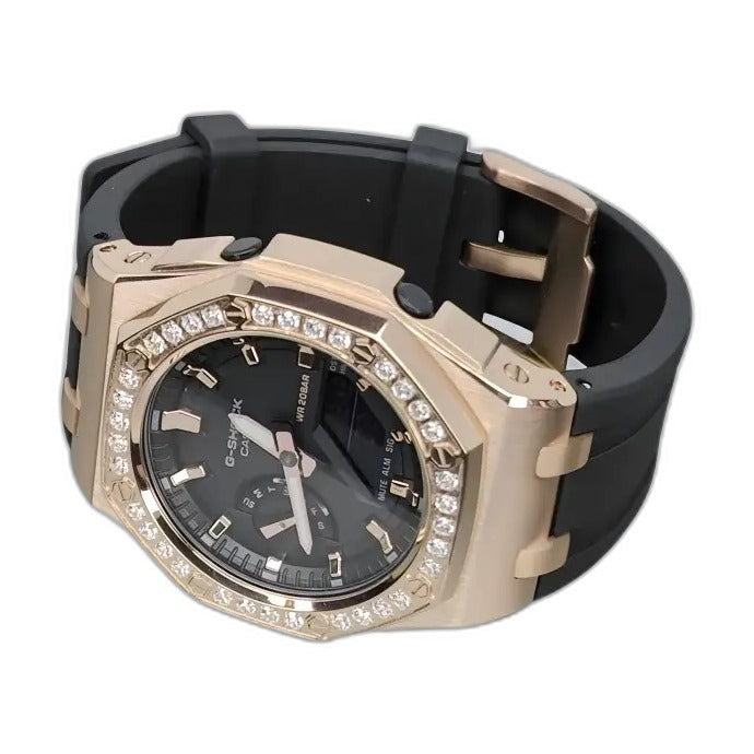Montre CasiOak Custom Diamond Black Rose Gold – mod G-Shock GA-2100, vue 4