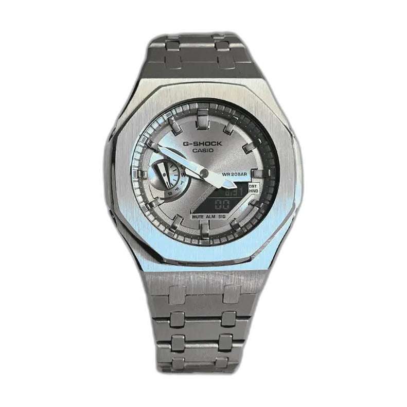 Montre CasiOak Custom Full Silver – mod G-Shock GA-2100, vue 1