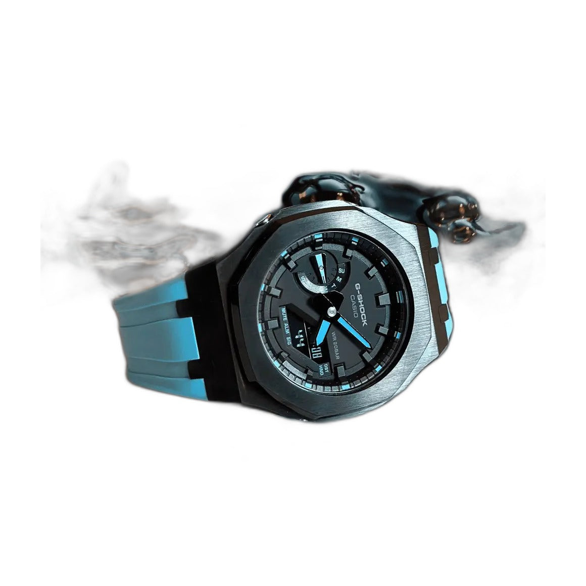 Montre CasiOak Custom Black Blue – mod G-Shock GA-2100, vue 3