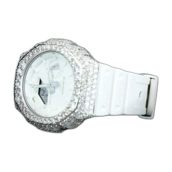 Montre G-Shock Custom Hip Hop – Moissanite 925 Silver IcedOut White Dial - Luxury Mod GA2100