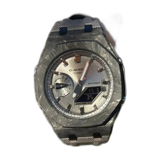 Montre CasiOak Custom Full Silver Carbon Fiber – mod G-Shock GA-2100, vue 1