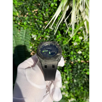 Montre CasiOak Custom – Black Carbon Fiber Luminous Full Green
