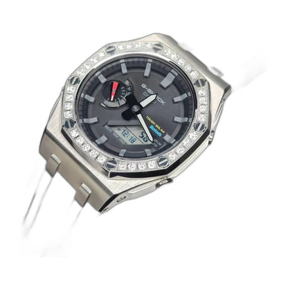 Montre CasiOak Custom Diamond Royal Grey Bluetooth – mod G-Shock GAB-2100, vue 3