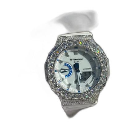 Montre CasiOak Custom Moissanite 925 Silver IcedOut Luminous Dial - Luxury Mod GA2100 – mod G-Shock GA-2100, vue 1 — fond blanc